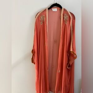 12. Handmade Kimono -RUST- Embellished Embroidered Upcycled Cover Up Top